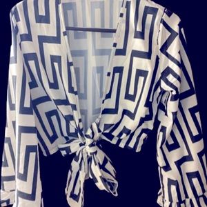 White and black top.